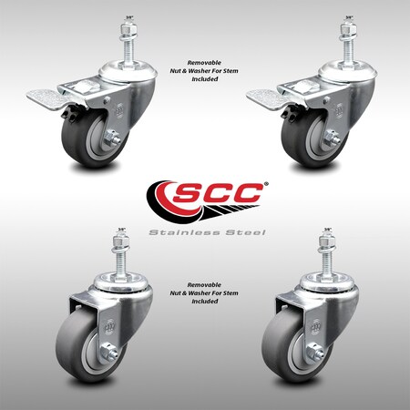 Service Caster 3 Inch SS Thermoplastic Rubber 1/2 Inch Stem Caster Total Lock Brake SCC, 2PK SCC-SSTSTTL20S314-TPRB-381615-2-S-2